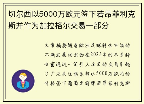 切尔西以5000万欧元签下若昂菲利克斯并作为加拉格尔交易一部分